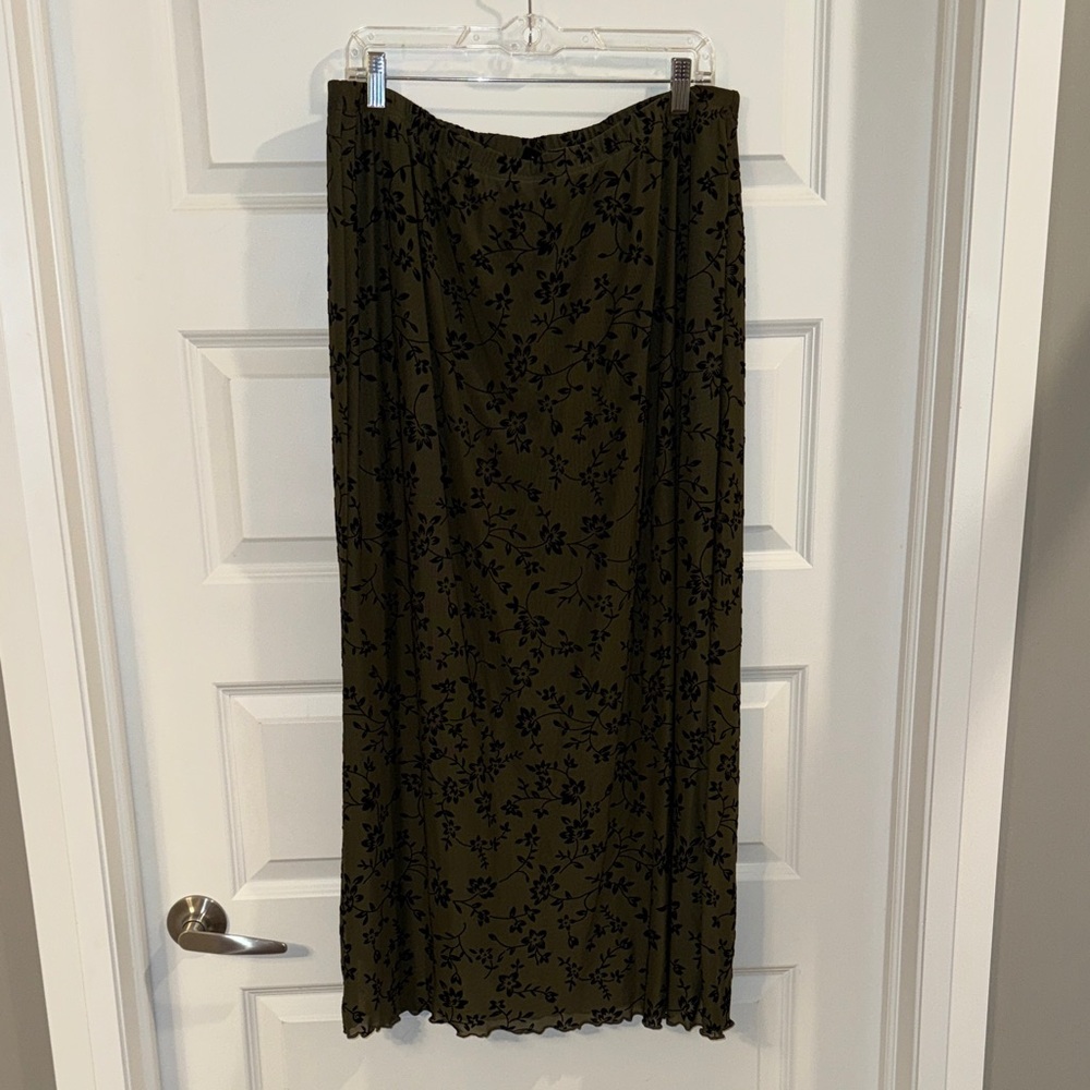 Olive Green Floral Maxi Skirt - Women
